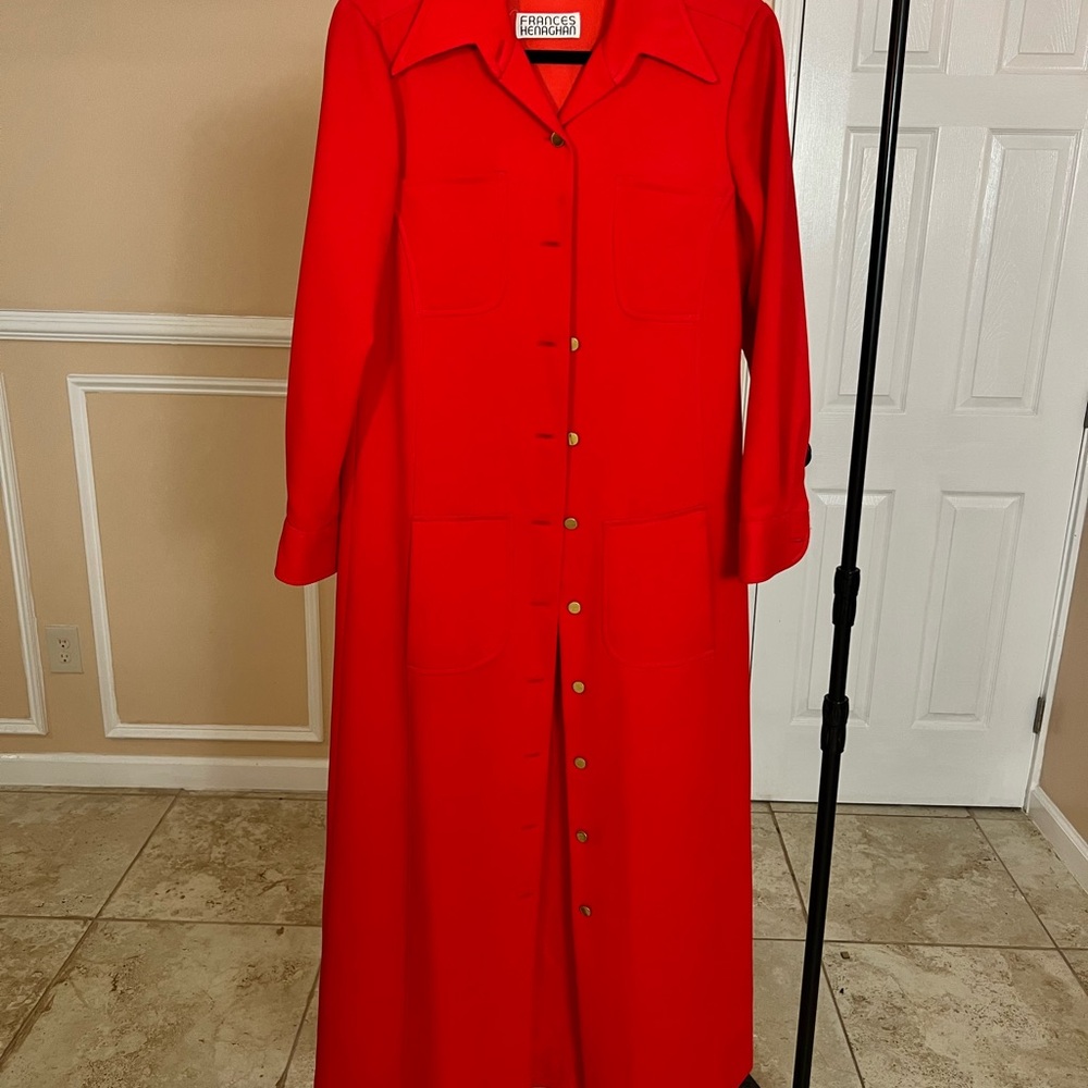 Vibrant Red Long Sleeve Buttoned Dress